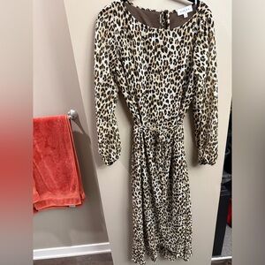 Leopard Print Long Sleeve Midi Dress